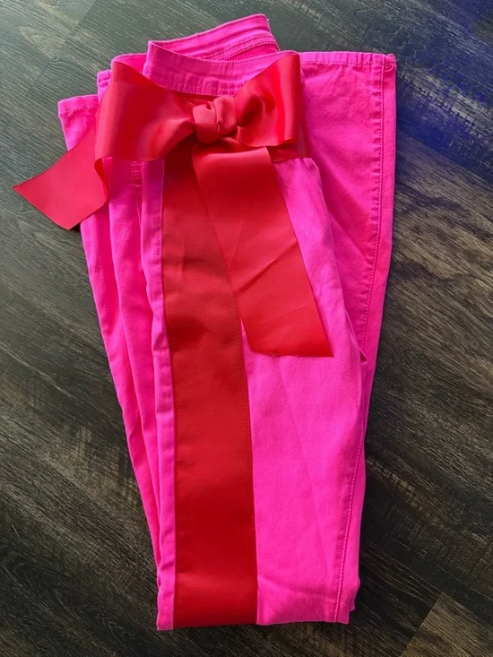 Judith March Hot Pink Boot Cut Pants with Red Ribbon Trim - Picture 1 of 5